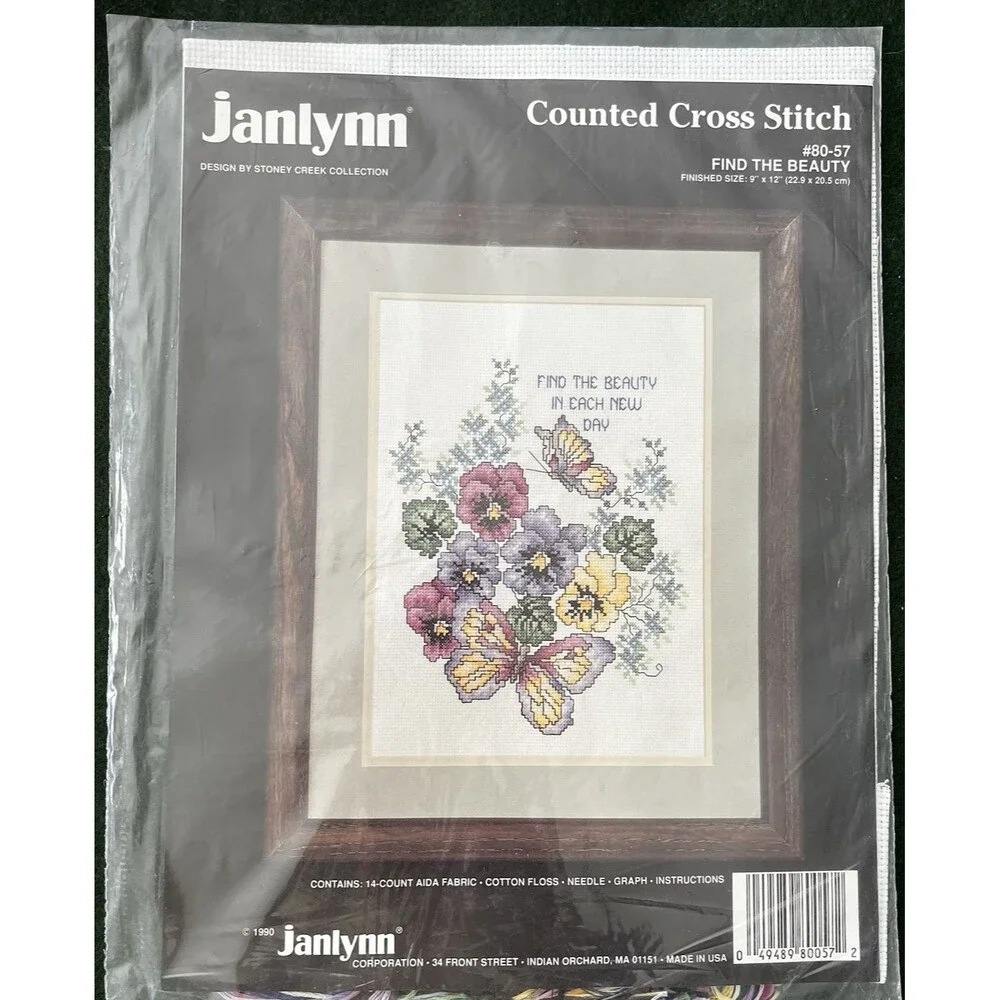 Janlynn Find the Beauty Pansies Butterflies Cross Stitch Kit 1990 #80-57 9x12